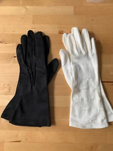 Vintage Gloves, 2 Pairs, Off White, Black, Beading, Classic Length, Size 7-7.5 - Picture 1 of 11