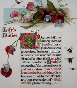 Ernest Nister Buzza Motto Style Poem Life's Duties Victorian Wall Hanging 1890s - Picture 1 of 9