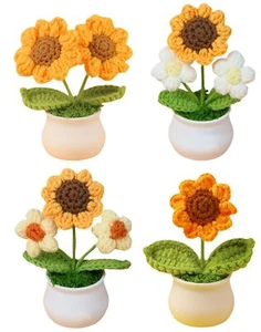 Crochet Flowers Artificial Sunflower for Office Desk Car Dashboard DecorSunfl... - Picture 1 of 5