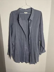 Camicia donna Eileen Fisher blu cotone biologico stile chambray oversize con bottoni 3X - Foto 1 di 7