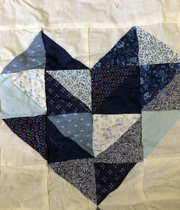 HANDMADE QUILT TOP “A COUNTRY HEART QUILT” PATTERN UNFINISHED BLUE & CREAM 87x74 - Picture 1 of 12
