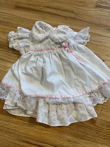 Vintage 80er Kleinkind Mädchen Kleid rosa + weiß Lagenlook Spitze geblümt Größe 12 Monate - Bild 1 von 5