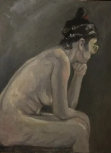 Seated Nude As The Thinker - Original Oil Painting - Picture 1 of 1