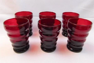 Vintage Set of 6 Anchor Hocking Whirly Twirly Ruby Red Glass Tumblers 4 1/8 Tall - Picture 1 of 8