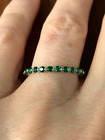 2.3ct Round  Sim Green Emerald/CZ Eternity Engagement Ring Sterling Silver 2pcs