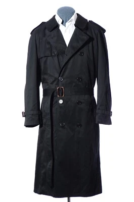 Trench coat 42R Chaps Ralph Lauren negro con doble botonadura con cinturón forro cuello L Foto 1 de 4