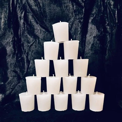 VELAS VOTIVAS 15 ct pacote sem perfume 2 oz cada pavio natural de parafina branca feito à mão - Imagem 1 de 4