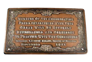 More details for vintage old rev hardie fallus church organ congretation small copper plaque