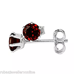 4mm ROUND FACETED GENUINE DEEP RED GARNET 925 STERLING SILVER STUD EARRINGS - Picture 1 of 1