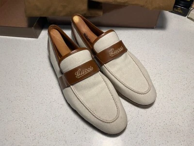 Gucci Penny Loafer Leisure Shoes White Brown Strap Men US 7.5 w/ original box - Image 1 of 4