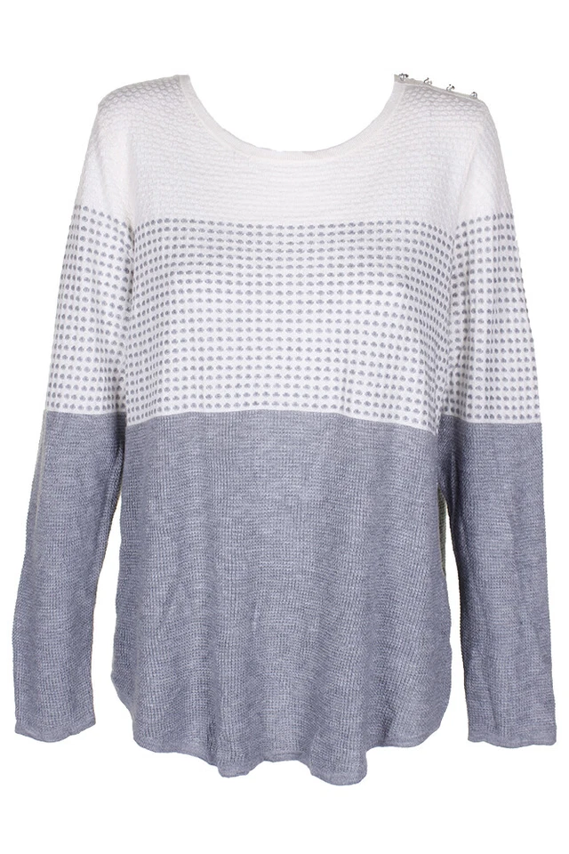 Charter Club Heather Grey Ivory Color Blocked Pleated-back Long Sleeve Sweater