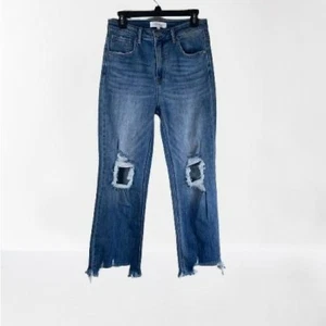Risen Jeans Women’s Size 11/30 Distressed Raw Hem Straight Leg Blue Denim Pants - Picture 1 of 14