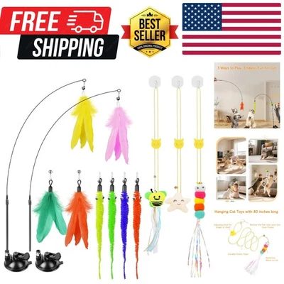 Полный игровой набор для кошек с присосками игрушки, палочка и регулируемые дверные подвески - Изображение 1 из 4