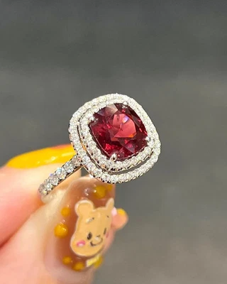 4.25 Ct Cushion Cut Natural Red Spinel Diamond Wedding Ring Solid 18K White Gold - Image 1 of 4