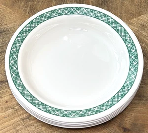 GREEN PLAID Set Of 5 Rim Pasta / Soup Bowls 8.5" Corelle Corning USA Sandstone - Picture 1 of 10