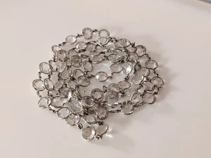 Art Deco Bezel Set Faceted Crystal White Metal Flapper Length Necklace - Picture 1 of 8