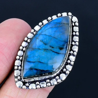 Anillo Labradorita 925 Chapado en Plata Hecho a Mano de EE. UU. Talla 8 Foto 1 de 3