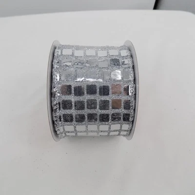 Celebrate it Silver Metallic Reflective Wired Christmas Ribbon 2.5" x 20 ft New - Image 1 of 4