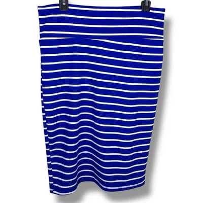 Falda lápiz grande LuLaRoe azul blanco a rayas elástica pinup náutico Foto 1 de 4