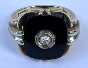10K Gold 5.77 Grams Art Deco Ring With Diamond And Black onyx Size 6.75 - Picture 1 of 8