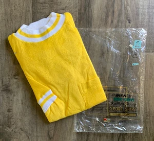 NEU Vintage Kmart 1970er gelb Frottee Strick Tasche RINGER T-Shirt Gr. M neu aus altem Lagerbestand in Verpackung - Bild 1 von 7