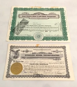 Sterling Mines Inc 300 acciones 1968 Great Western Stock Certificates 1973 efímeros - Imagen 1 de 4
