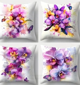 Nuovo 4 pz Copricuscino Viola Rosa Orchidea Federa 18 pollici 45x45 cm - Foto 1 di 2