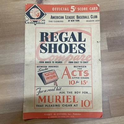 original 1939 LOU GEHRIG & JOE DIMAGGIO NEW YORK YANKEES BASEBALL GAME PROGRAM - Image 1 of 4