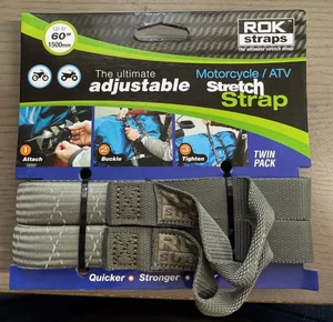 ROK Straps Adjustable Motorcycle Luggage Bungees 60" (1500mm) Grey/Reflective - Picture 1 of 2