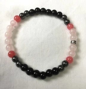 Rosenquarz, schwarzer Onyx Stretch Armband.   uk - Bild 1 von 4
