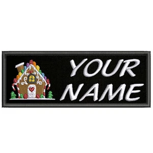 Individuelles Weihnachts Namensschild Aufnäher bestickt Bügelbild Applikation Lebkuchen 4x1,5" - Bild 1 von 20