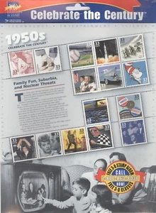 Hoja de 15 estampillas de USPS para celebrar el siglo 1950 panel de historia MNH 1998 3187 - Imagen 1 de 2