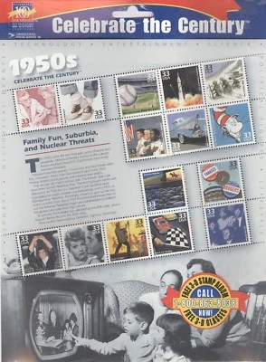 USPS Sheet of 15 Stamps Celebrate the Century 1950s History Pane MNH 1998 3187 - Image 1 of 2