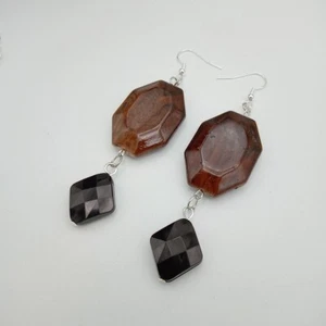 Big Animal Print Earrings Brown & Black Snake skin dangle Geometric Large Autumn - Picture 1 of 7