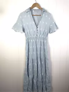 ZARA Pale Blue Tiered Midi Dress with Cutwork Embroidery Size M Bloggers Fave - Picture 1 of 7