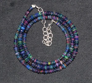 Opal Beads Necklace Natural Ethiopian Black Opal Gemstone Beads 16"Necklace - Picture 1 of 4