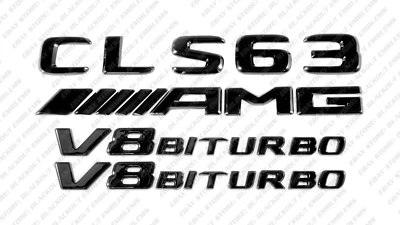 套装光泽黑色徽章标志字母适用于梅赛德斯-奔驰 V8 Biturbo CLS63 AMG C218 — 第 1/4 张图片