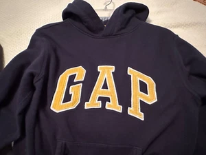 GAP Hoodie Youth/Unisex Size XXL Blue/ Spell out Logo YELLOW/TWO FRONT POCKETS - Picture 1 of 7