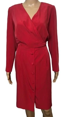 vtg 80s Liz Claiborne sz 10P Silky Blouson Dress Chic Career Soft Red - Image 1 of 4