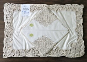 Juego de servilletas vintage B M Jabara lino tostado algodón Battenberg encaje mantel individual 4 cada uno - Imagen 1 de 12