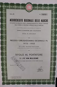 ANCONA 1973*MEDIOCREDITO REGIONALE MARCHE * BOND DI 50 MILIONI DI LIRE AL 7% -3 - Foto 1 di 1