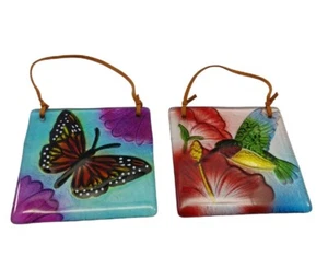 Hummingbird And Butterfly Design Square Glass Suncatchers READ!!!!  - Picture 1 of 13
