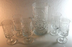 Mid Century Modern Scandinavian Art Glass Hand Blown Pitcher & 5 Footed Glasses - Picture 1 of 12