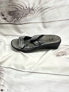 Mephisto Slip On Double Strap Adjustable Metallic Silver Wedge Sandal 41 / US 10 - Picture 1 of 11
