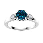 Trilogy Ring! 5 MM Round London Blue Topaz  925 Sterling Silver Women Jewelry