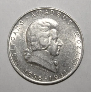 S5 - Austria 2 Schilling 1931 Brilliant Uncirculated Silver Coin Wolfgang Mozart - Picture 1 of 2