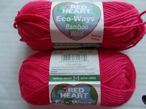 Red Heart Eco-Ways Bamboo Wool yarn, Lipstick, lot of 2 (87 yds each) - Picture 1 of 2