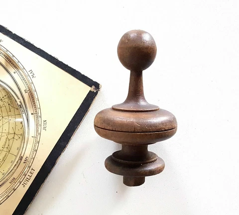 Wood turned post finial topper 3.85 in - Antique French architectural salvage Cover