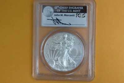 2011 W (BURNISHED) SILVER EAGLE PCGS MS70  MERCANTI SIGNED First Strike - Image 1 of 4