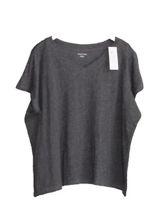 Eileen Fisher V-Neck SHORT SLEEVE Top 100% Organic Cotton Graphite Size 1X NWT - Picture 1 of 2